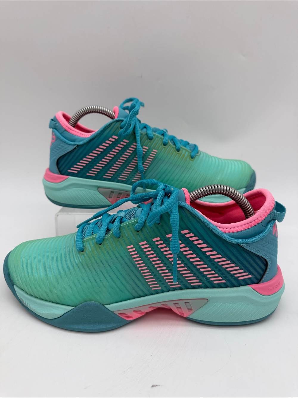 K-Swiss HyperCourt DuraWarap Flex Green Pink Womens Sz 8 Tennis Shoe 96615-442-M